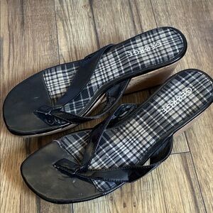 George Black Plaid Wedge Sandals